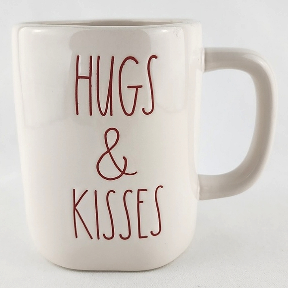 NWT Rae Dunn Artisan White Ceramic Mug Red Large Letters HUGS & KISSES